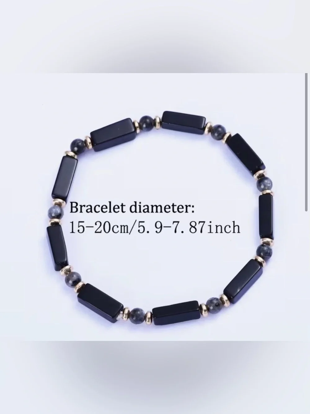 Black Onyx Beaded Bracelet with Gold Accents - Unisex - New